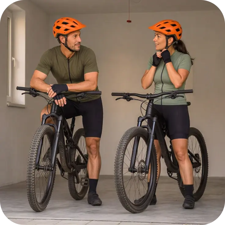 melhor seguro bicicleta - homem e mulher parados em bicicletas